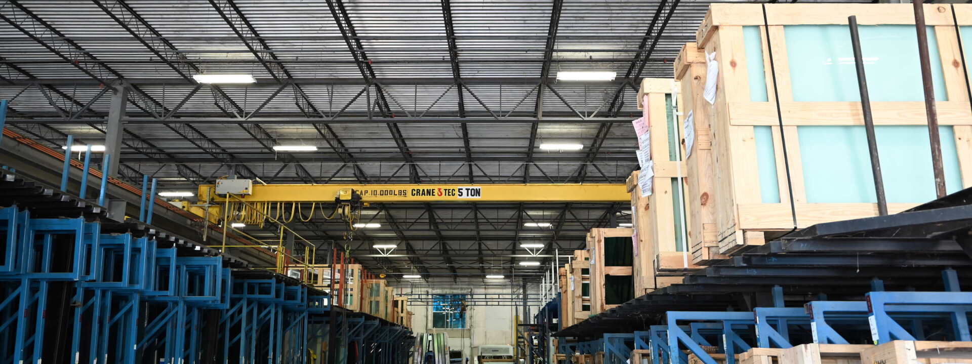 photo of stock in a glass warehouse